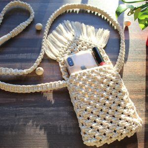 Macrame phone bag, Crossbody macrame bag, small crossbody sling bag for mobile